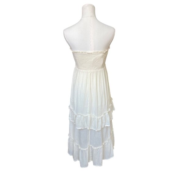 Umgee Boho Smocked Ruffle Tiered Midi Dress Size L NWT Ivory Fairy Coquette - Picture 4 of 11